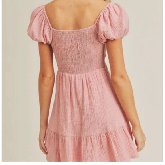 Lush Small Smock Dress Gauzy Puff Sleeve Tiered Lined Prairie Cottage NEW NWT - Picture 2 of 10